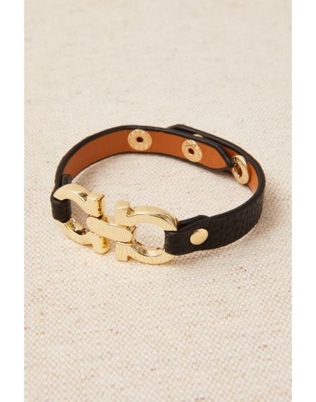 Pulsera piel eslabón color negro