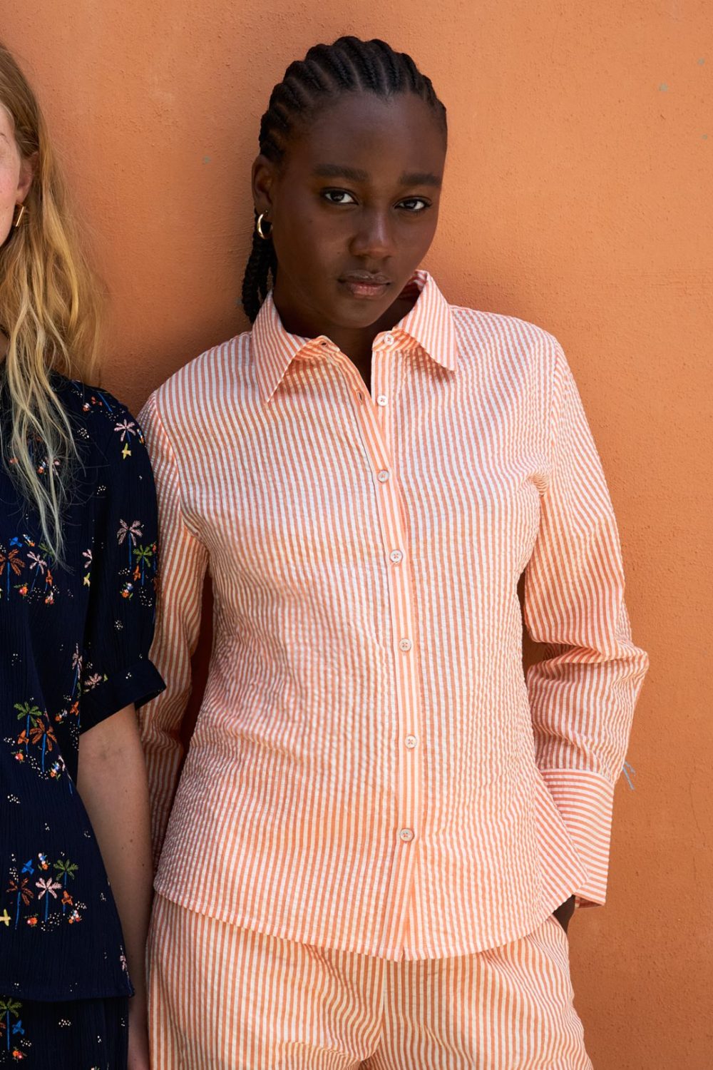 Camisa de manga larga de rayas color naranja de MdM
