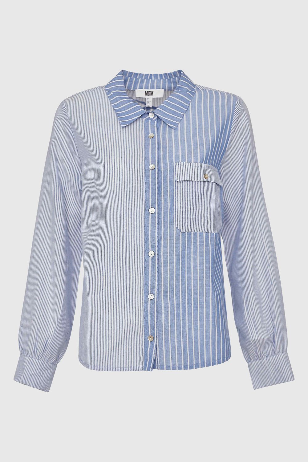 Camisa de manga larga de rayas azul y blanca - Imagen 2
