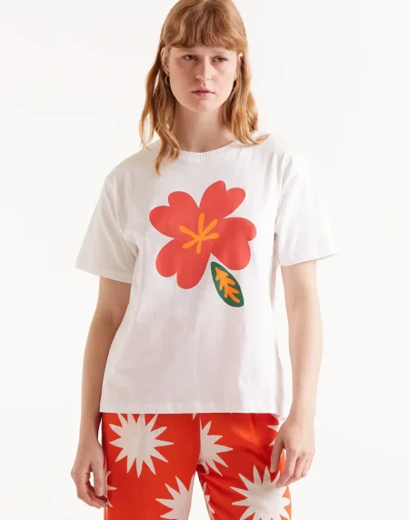Camiseta print floral blanca