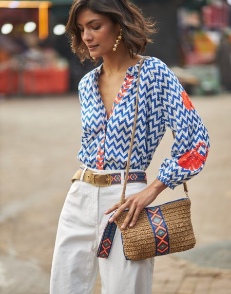 Bolso rafia cenefa tribal color azul