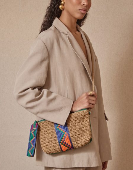 Bolso rafia cenefa tribal color verde