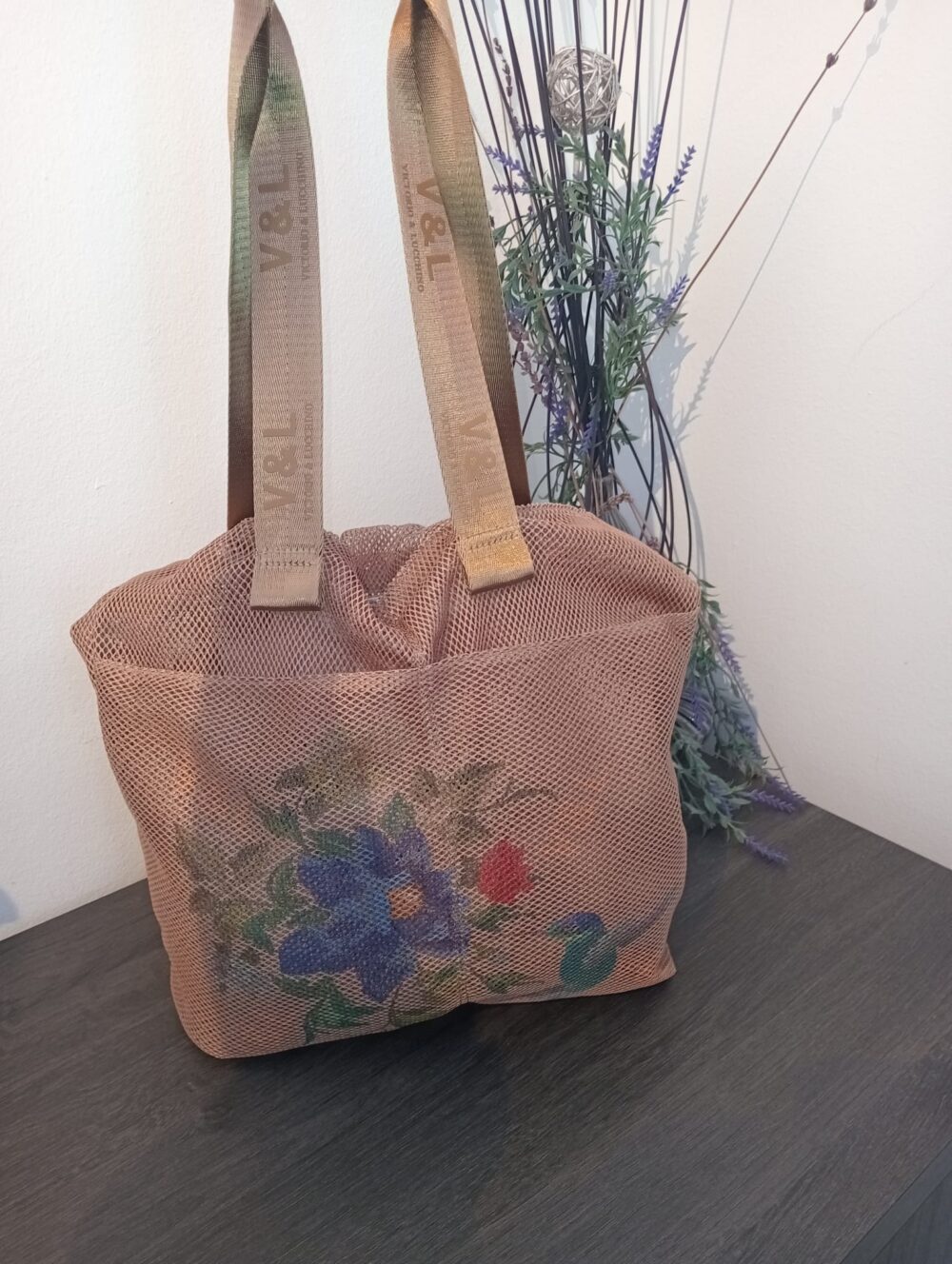 Bolso rejilla dos asas color camel