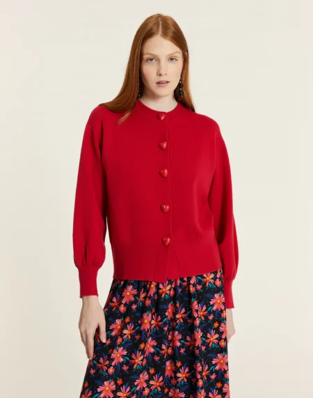 CHAQUETA CON BOTONES DE CORAZON ROJA