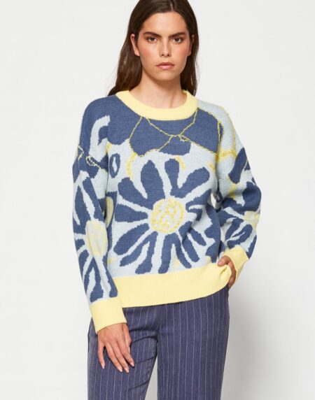 JERSEY DE PUNTO ESTAMPADO DE FLOR Y ABALORIOS