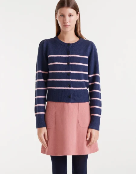 Cárdigan punto rayas marinera navy blue y rosa