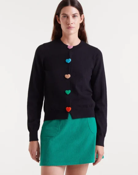 Cárdigan punto con detalle de corazones negro