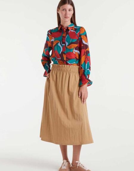 Falda midi camel