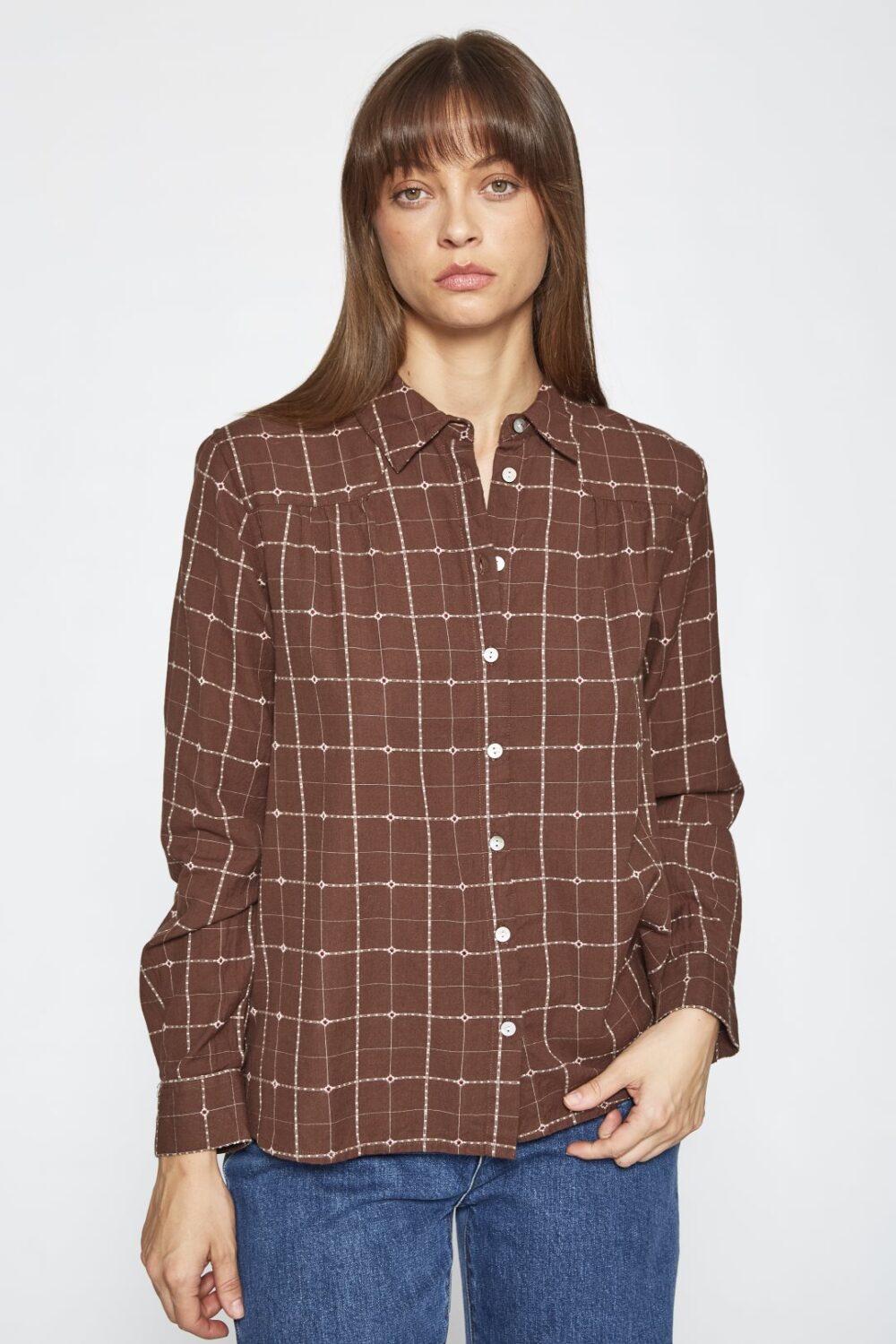 Blusa de Mdm cuadros marrón - Imagen 2