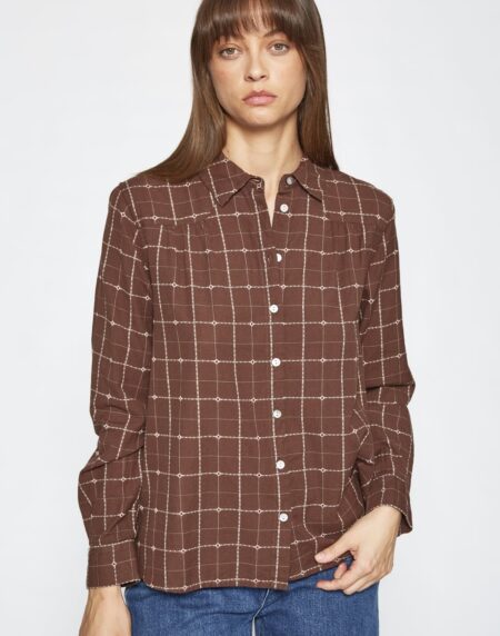 Camisa marrón de cuadros algodón
