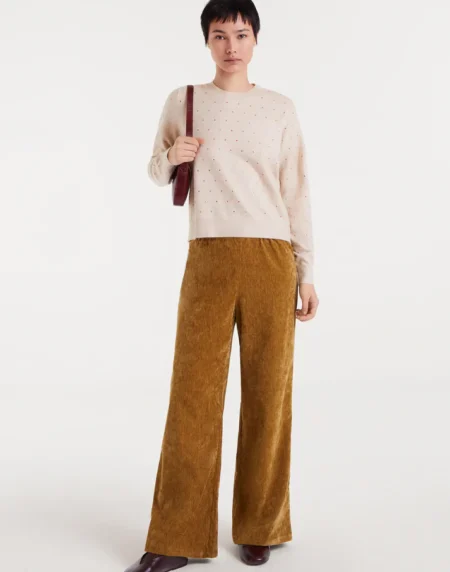 Jersey punto fino beige con detalles multicolor