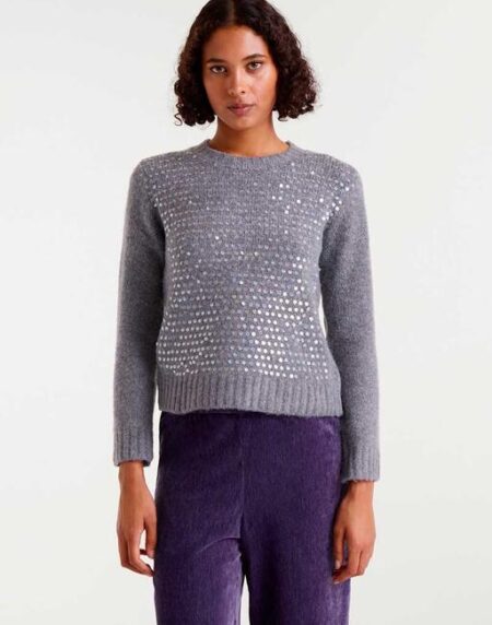 Jersey de punto gris con detalles en lentejuela