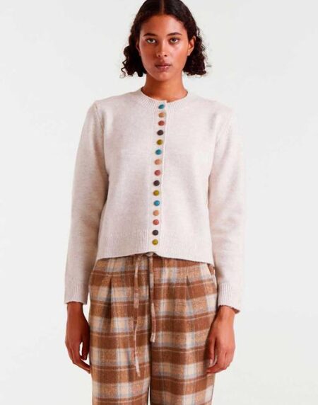 Cárdigan de punto cuello redondo beige