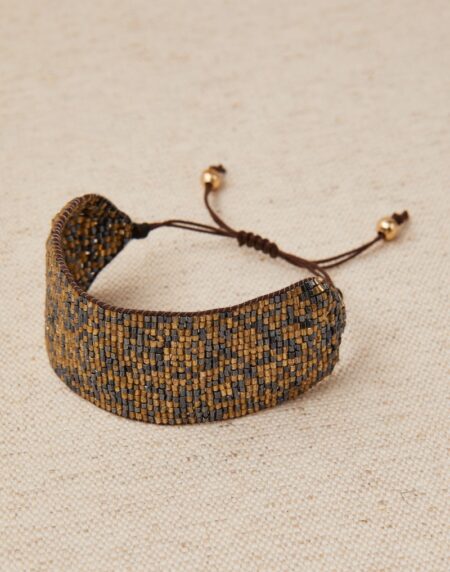 Pulsera Ancha de cordón boho color azul y oro