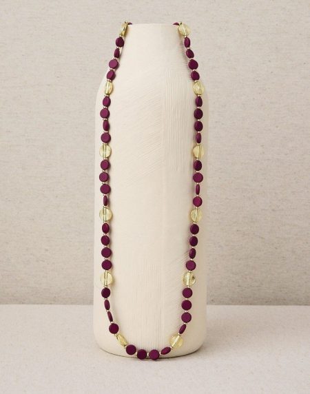 Collar largo de resina color granate y oro