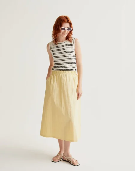 Falda midi amarillo claro