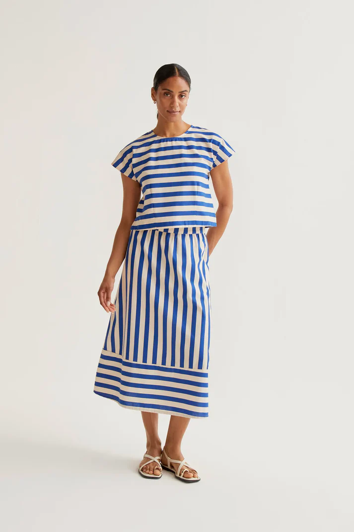 Falda midi con estampado Bamboo Blue