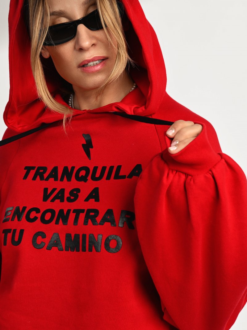 SUDADERA HOODIE "TRANQUILA" ROJA - Imagen 3