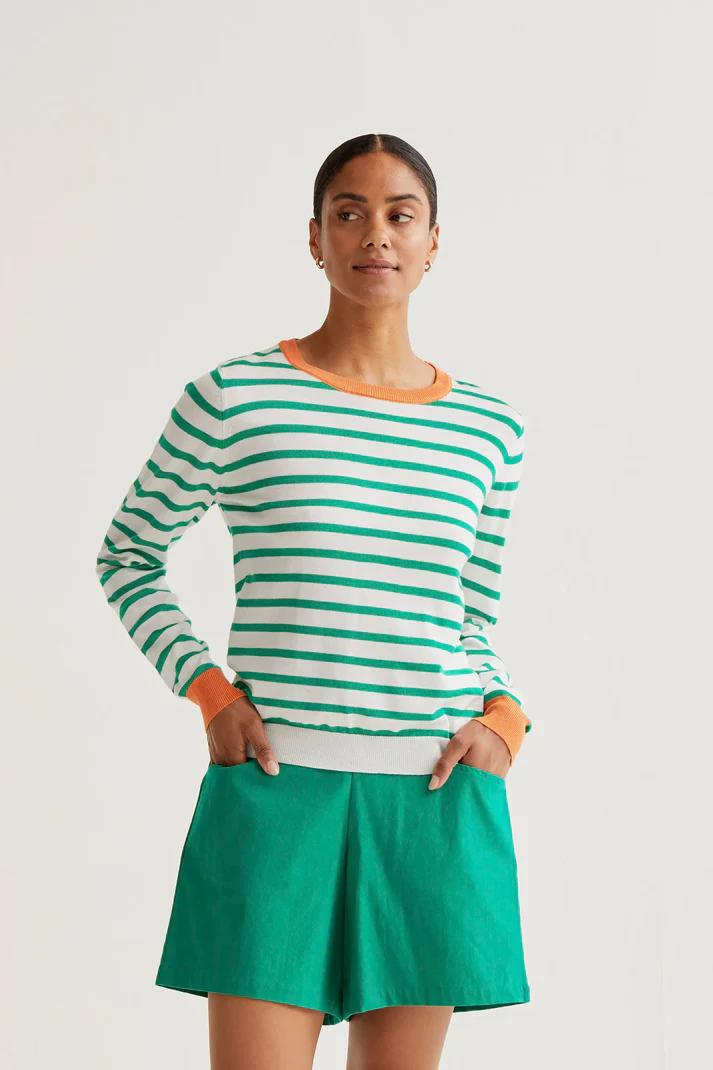 Jersey de punto con estampado de rayas blanco y verde - Imagen 2