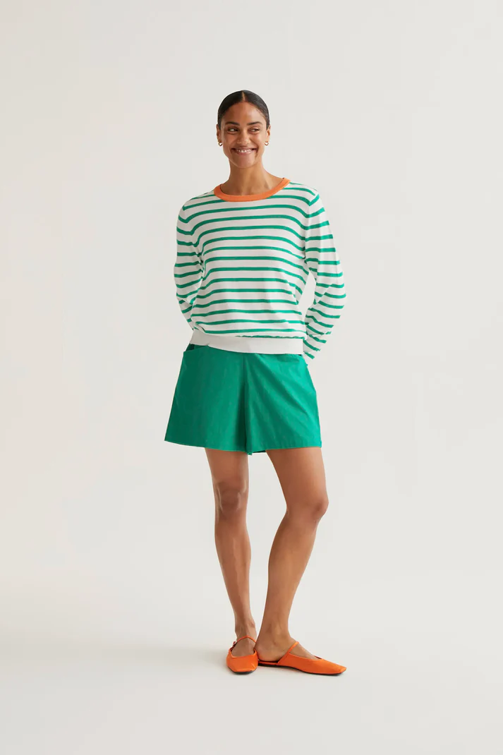 Jersey de punto con estampado de rayas blanco y verde