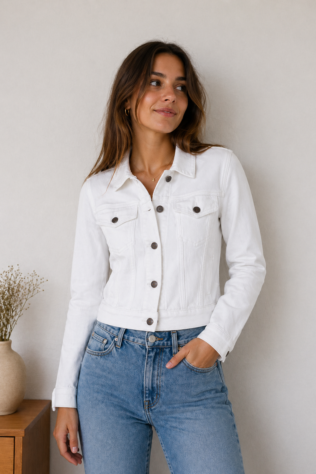 Chaqueta denim blanca corta