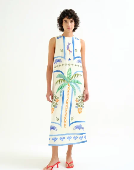 Vestido largo con estampado Palm & Mermaid