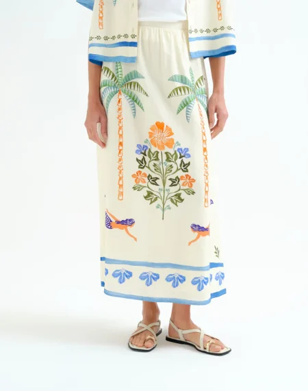 Falda larga con estampado Palm & Mermaid