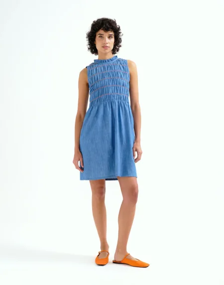 Vestido corto 100% algodón chambray azul claro