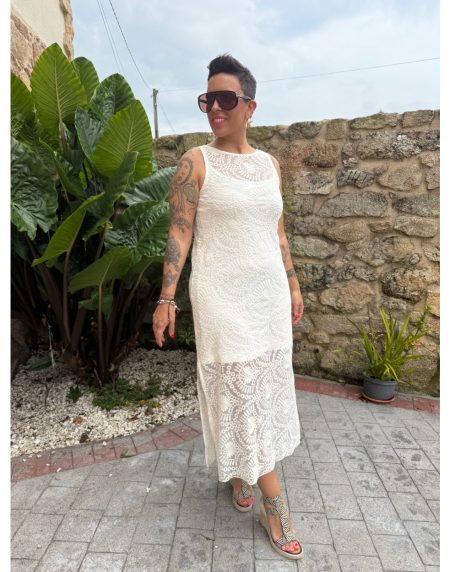 Vestido reversible encaje crudo