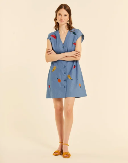 Vestido abotonado denim con bordado