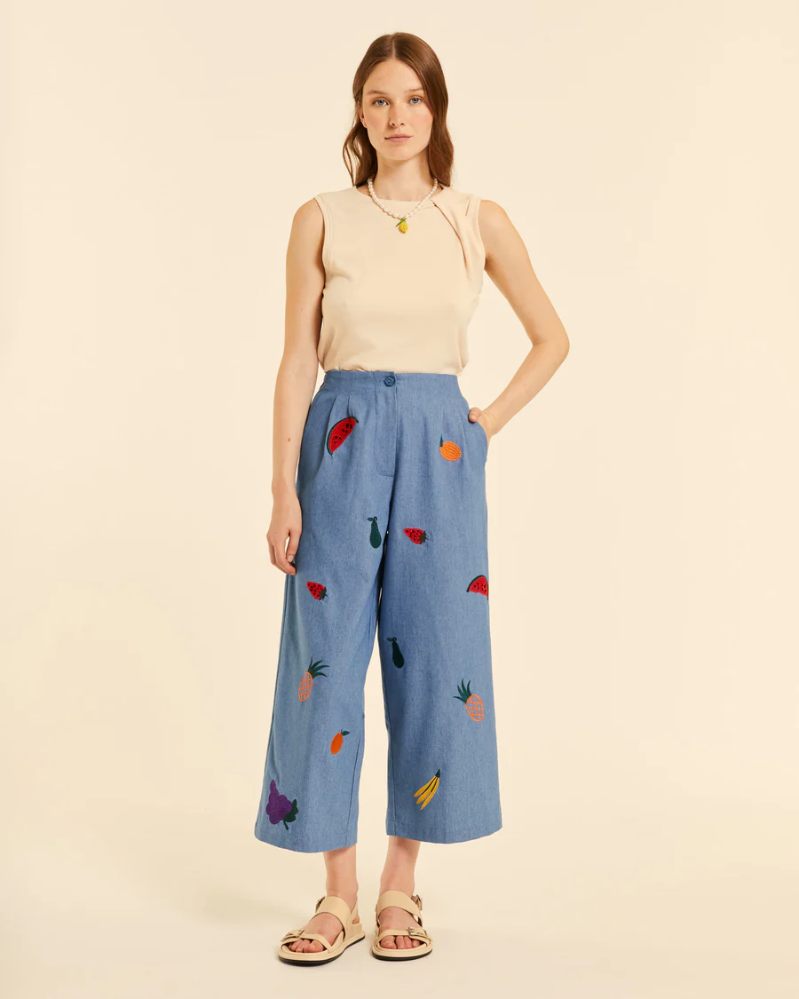 Culote denim con bordados