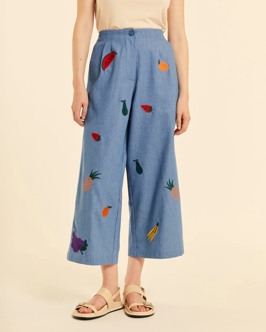 Culote denim con bordados - Imagen 3
