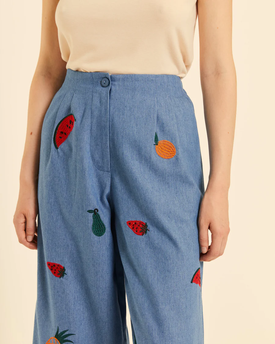 Culote denim con bordados - Imagen 2