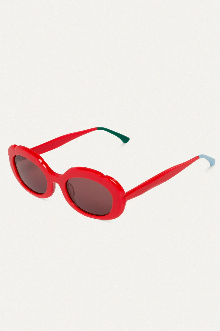 Gafas de sol rojas con punta patillas multicolor azul claro y verde - Imagen 2