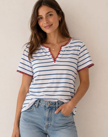Camiseta de pico marinera rayas