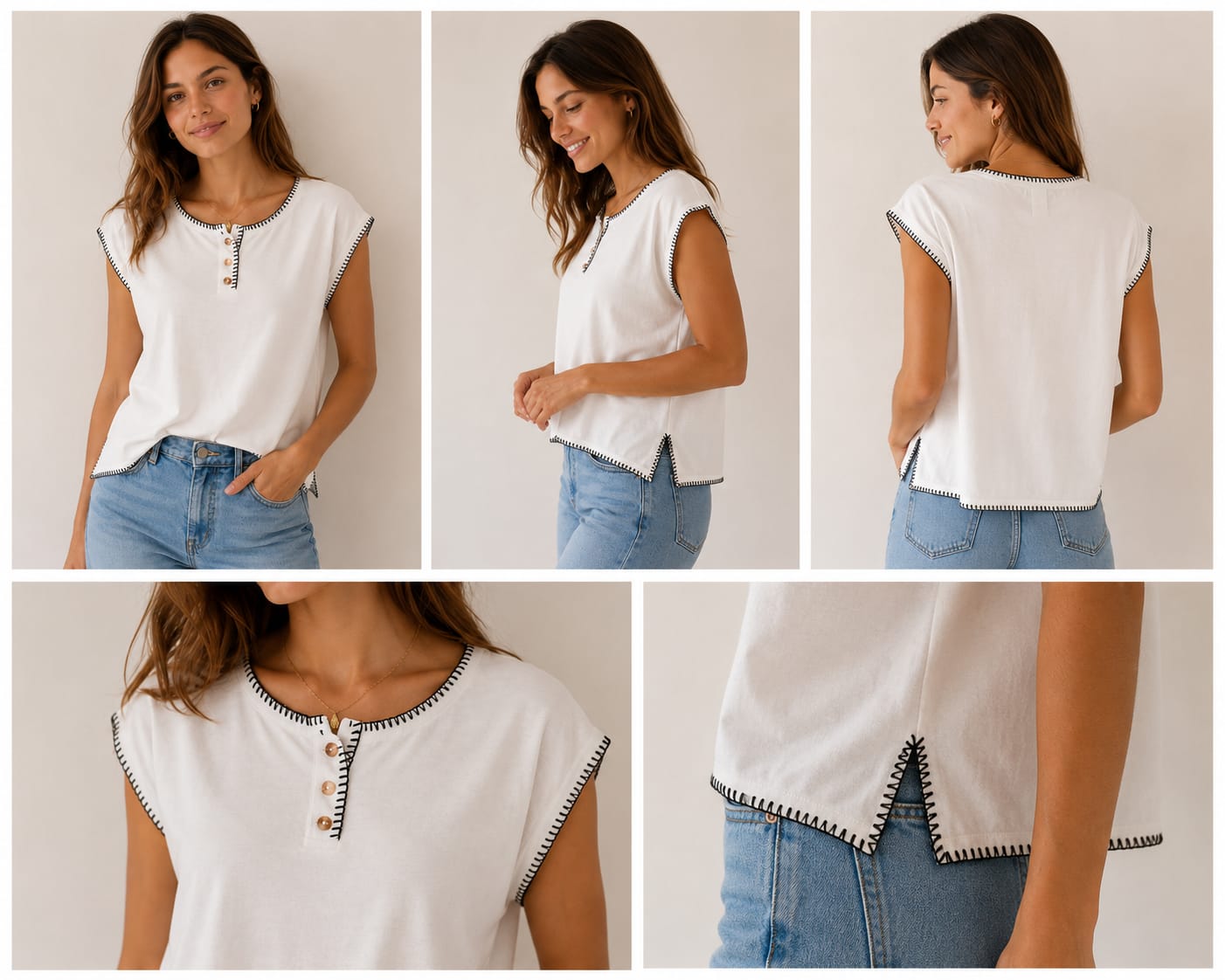 Camiseta blanca con pespuntes en negro - Imagen 2