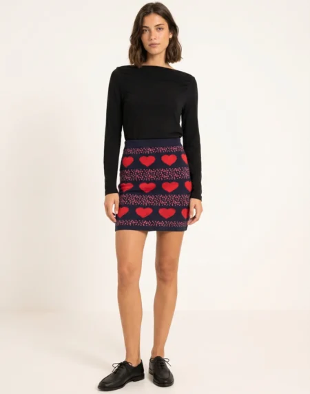 FALDA MINI DE PUNTO CORAZONES NEGRA