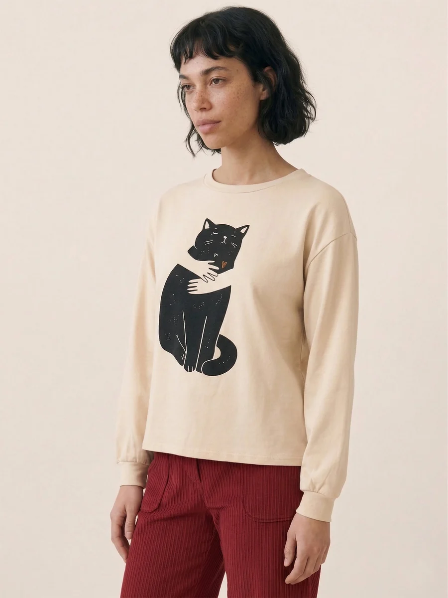 CAMISETA BLACK CAT BEIGE - Imagen 2