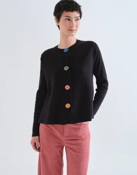 Cárdigan negro con botones grandes multicolor