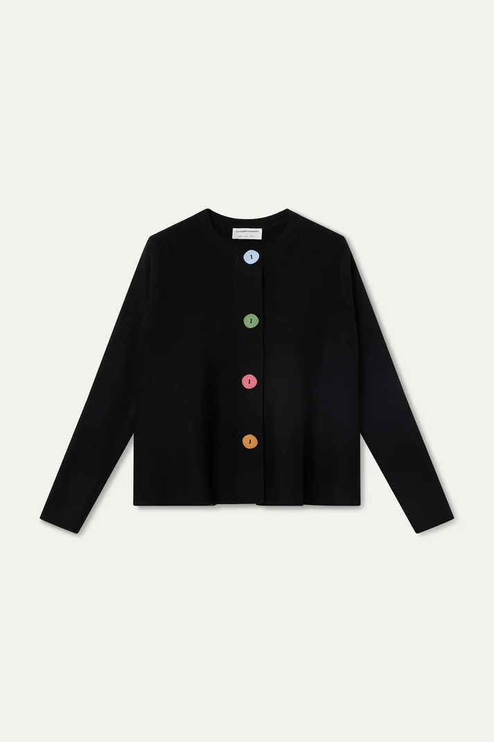 Cárdigan negro con botones grandes multicolor - Imagen 3