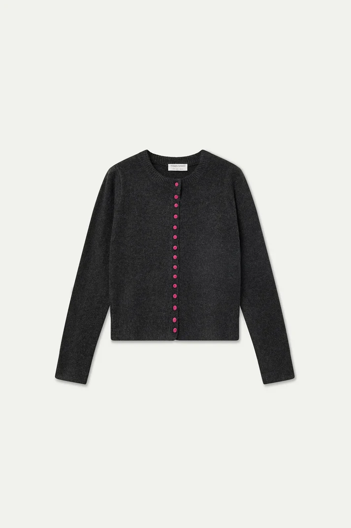 Cárdigan gris oscuro con botones rosa - Imagen 6