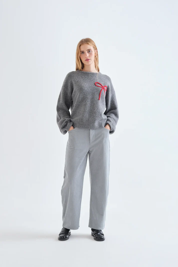 Jersey punto gris con detalle de lazo rojo - Imagen 5