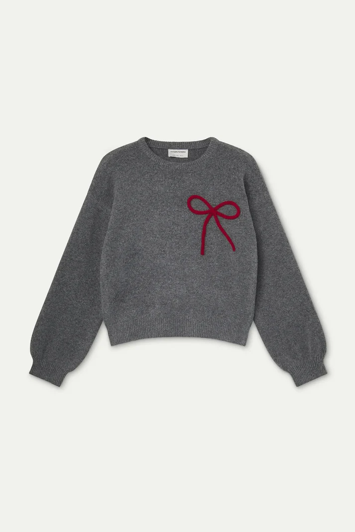 Jersey punto gris con detalle de lazo rojo - Imagen 3
