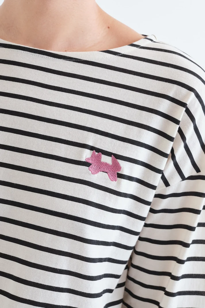 Camiseta estampada rayas negra y blanca y dibujo de zorrito - Imagen 3