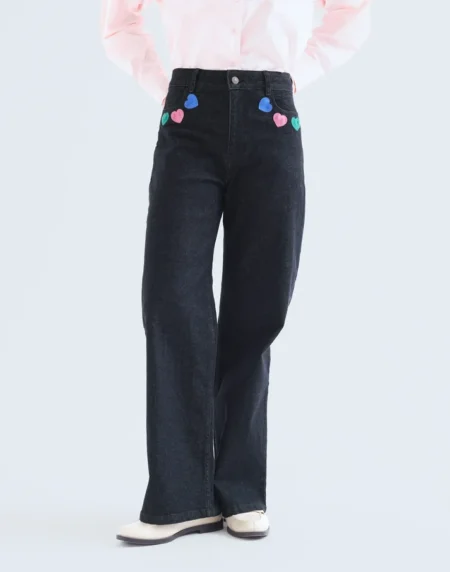 Pantalón vaquero negro con estampado Candy