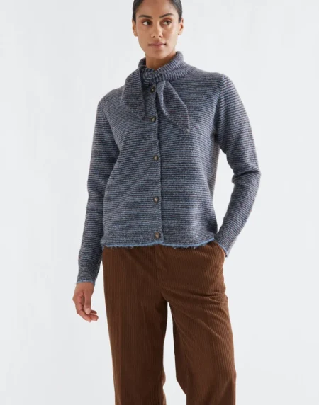 Cárdigan punto con estampado de rayas azul y marrón