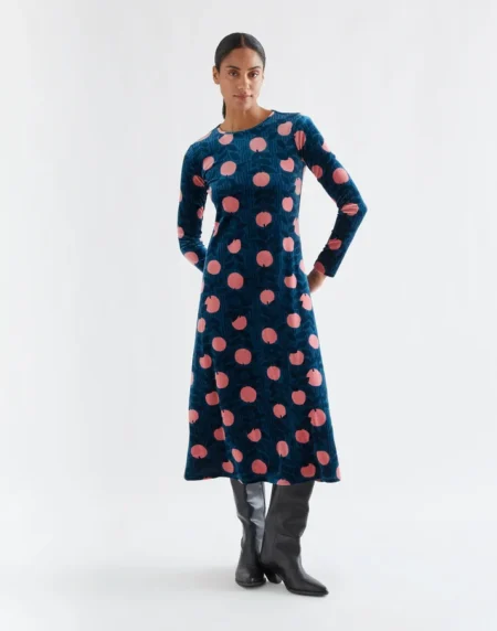 Vestido midi de terciopelo con estampado Lychee