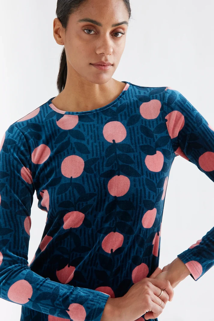 Vestido midi de terciopelo con estampado Lychee - Imagen 2