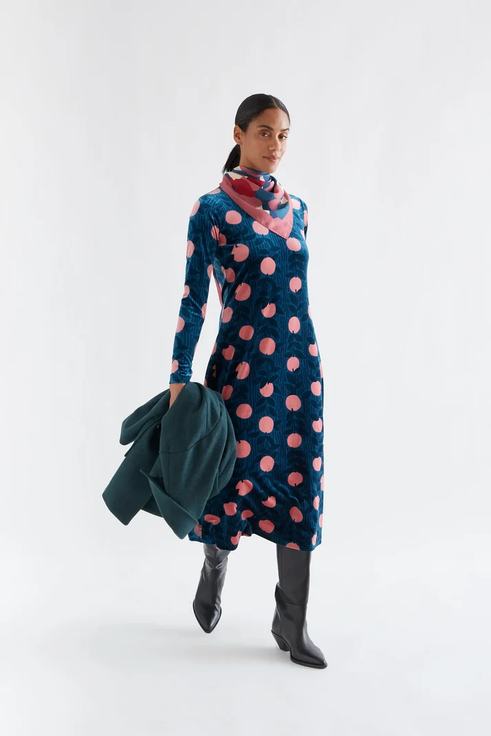 Vestido midi de terciopelo con estampado Lychee - Imagen 5
