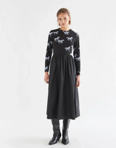 Vestido midi de algodón con estampado Horse